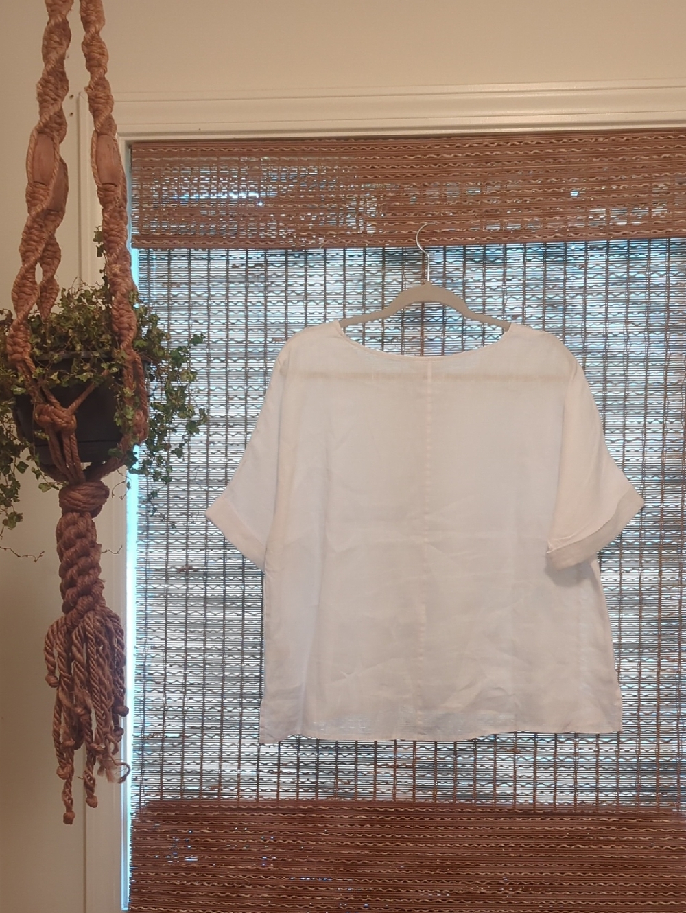 PureJill White Linen Popover Top Small Petite Short Slv Oversize